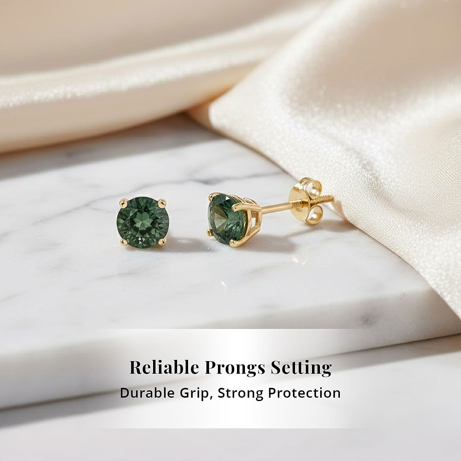 AAA Milanoa Green Sapphire 1.10 ctw Screw Post Earrings in 14K Yellow Gold