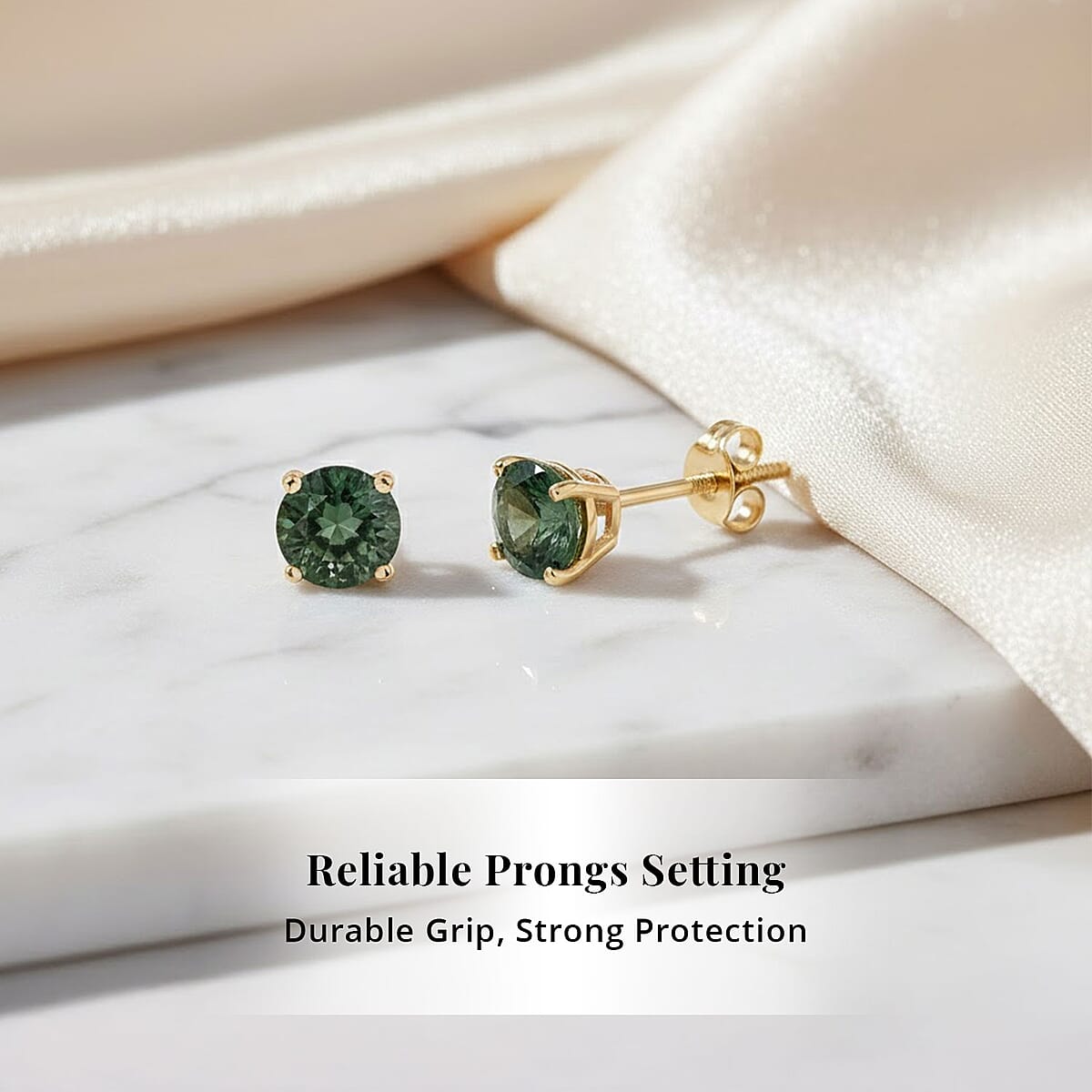 AAA Green Sapphire 1.10 ctw Screw Post Earrings in 14K Yellow Gold image number 3