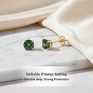  AAA Green Sapphire 1.10 ctw Screw Post Earrings in 14K Yellow Gold