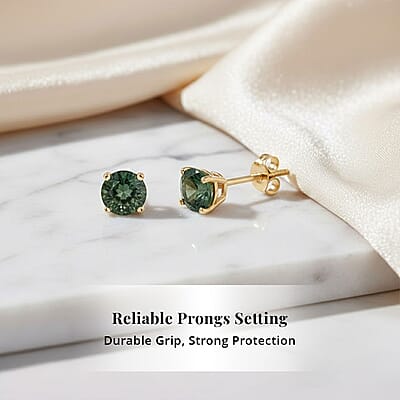 AAA Milanoa Green Sapphire 1.10 ctw Screw Post Earrings in 14K Yellow Gold