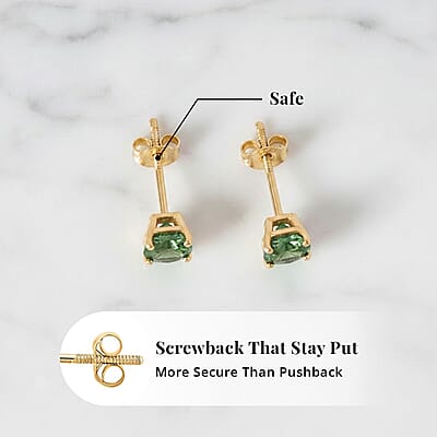AAA Milanoa Green Sapphire 1.10 ctw Screw Post Earrings in 14K Yellow Gold