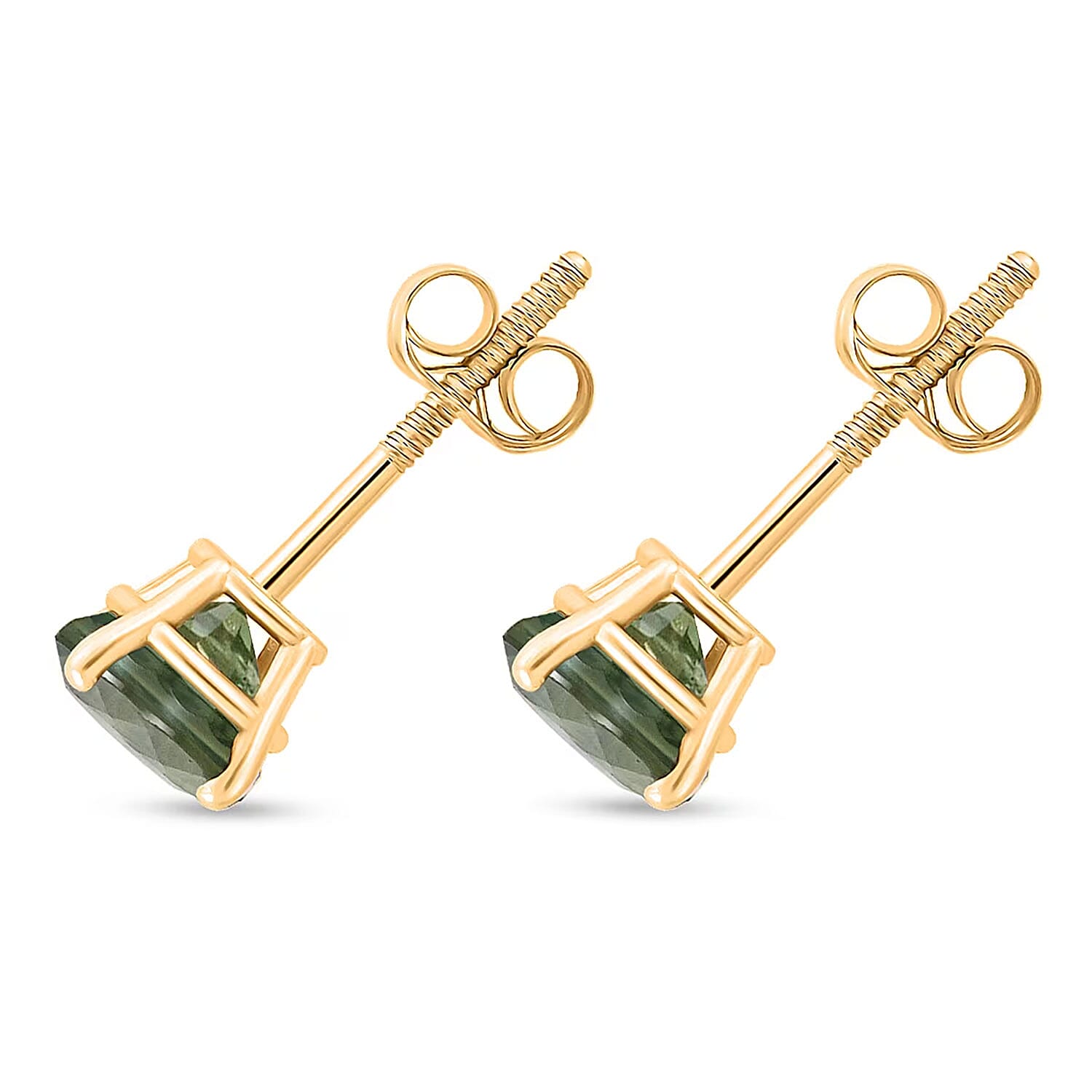 AAA Milanoa Green Sapphire 1.10 ctw Screw Post Earrings in 14K Yellow Gold