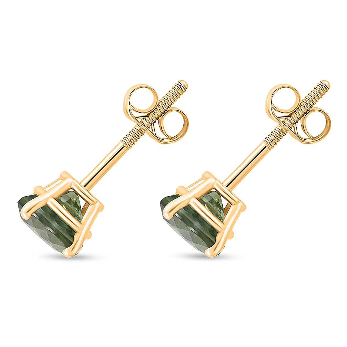  AAA Green Sapphire 1.10 ctw Screw Post Earrings in 14K Yellow Gold image number 6