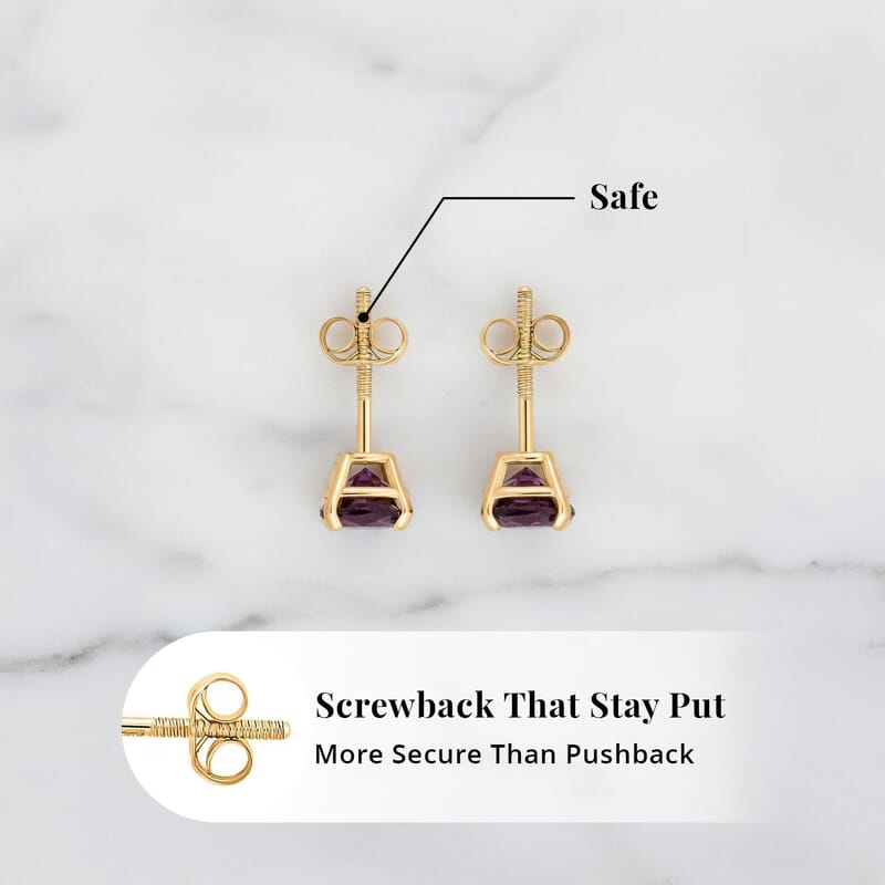 AAA Radiant Ember Garnet 1.20 ctw Screw Post Earrings in 14K Yellow Gold