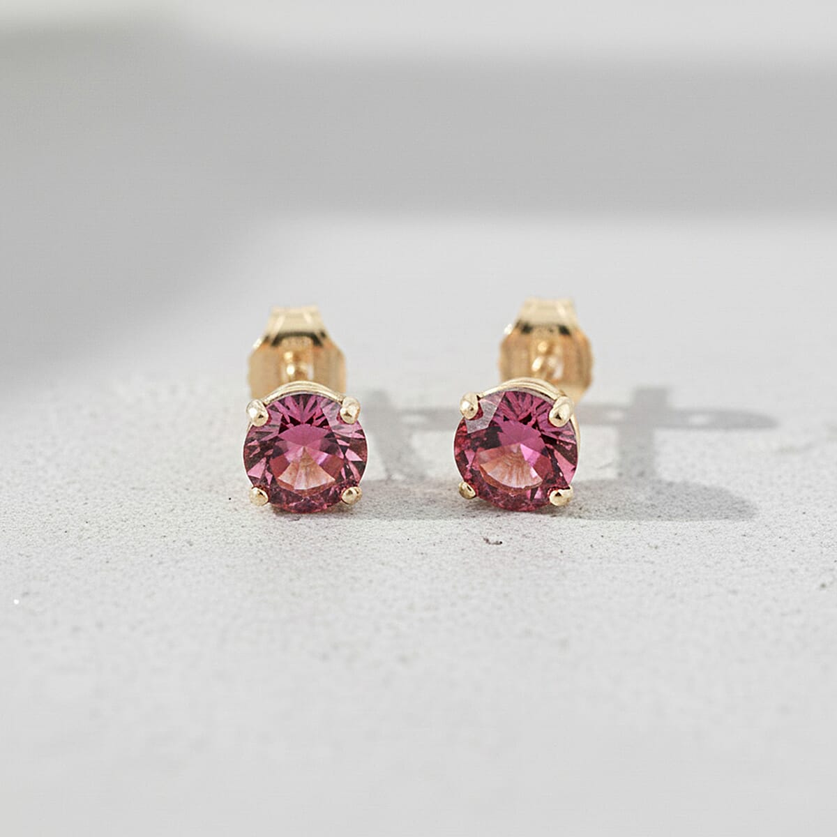 Doorbuster AAA Ouro Fino Rubellite 1.00 ctw Screw Post Earrings in 14K Yellow Gold  image number 1