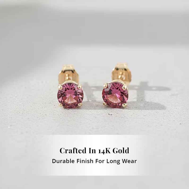 Certified & Appraised AAA Ouro Fino Rubellite 1.00 ctw Screw Post Earrings in 14K Yellow Gold