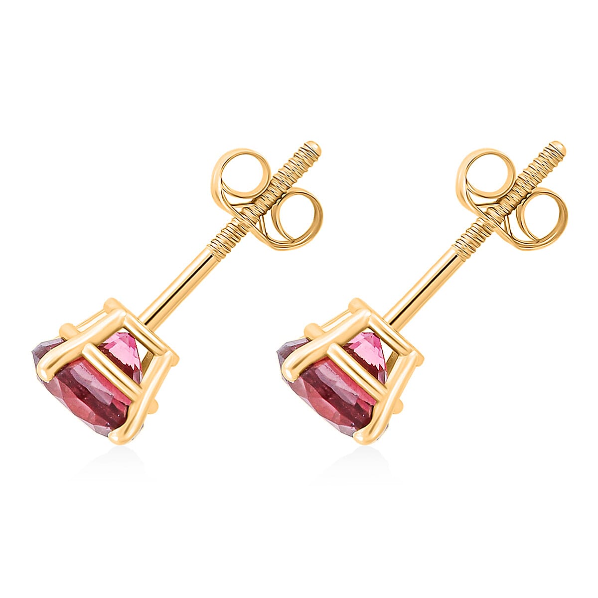 Doorbuster AAA Ouro Fino Rubellite 1.00 ctw Screw Post Earrings in 14K Yellow Gold  image number 3