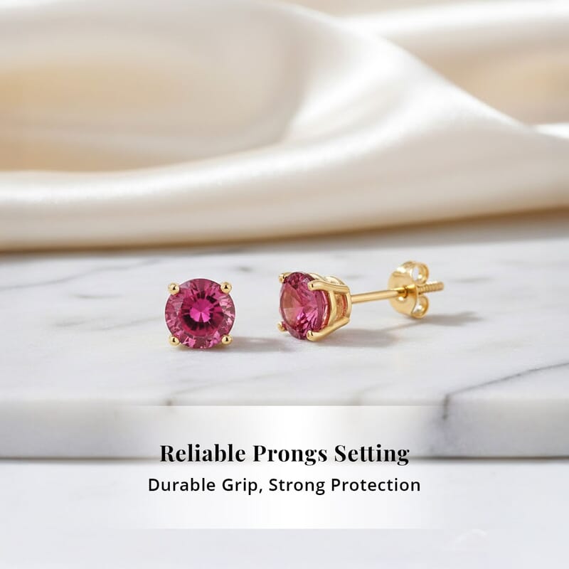 Certified & Appraised AAA Ouro Fino Rubellite 1.00 ctw Screw Post Earrings in 14K Yellow Gold