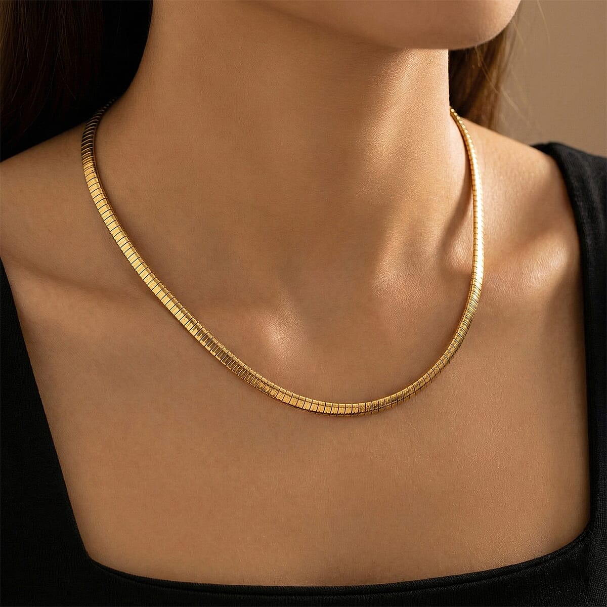 Omega Chain Necklace (17.5-19.5 Inches) in ION Plated YG Stainless Steel image number 2