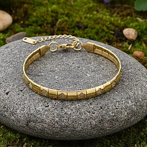 Floral Omega Chain Bracelet in ION Plated YG Stainless Steel (7.5-9.5In)