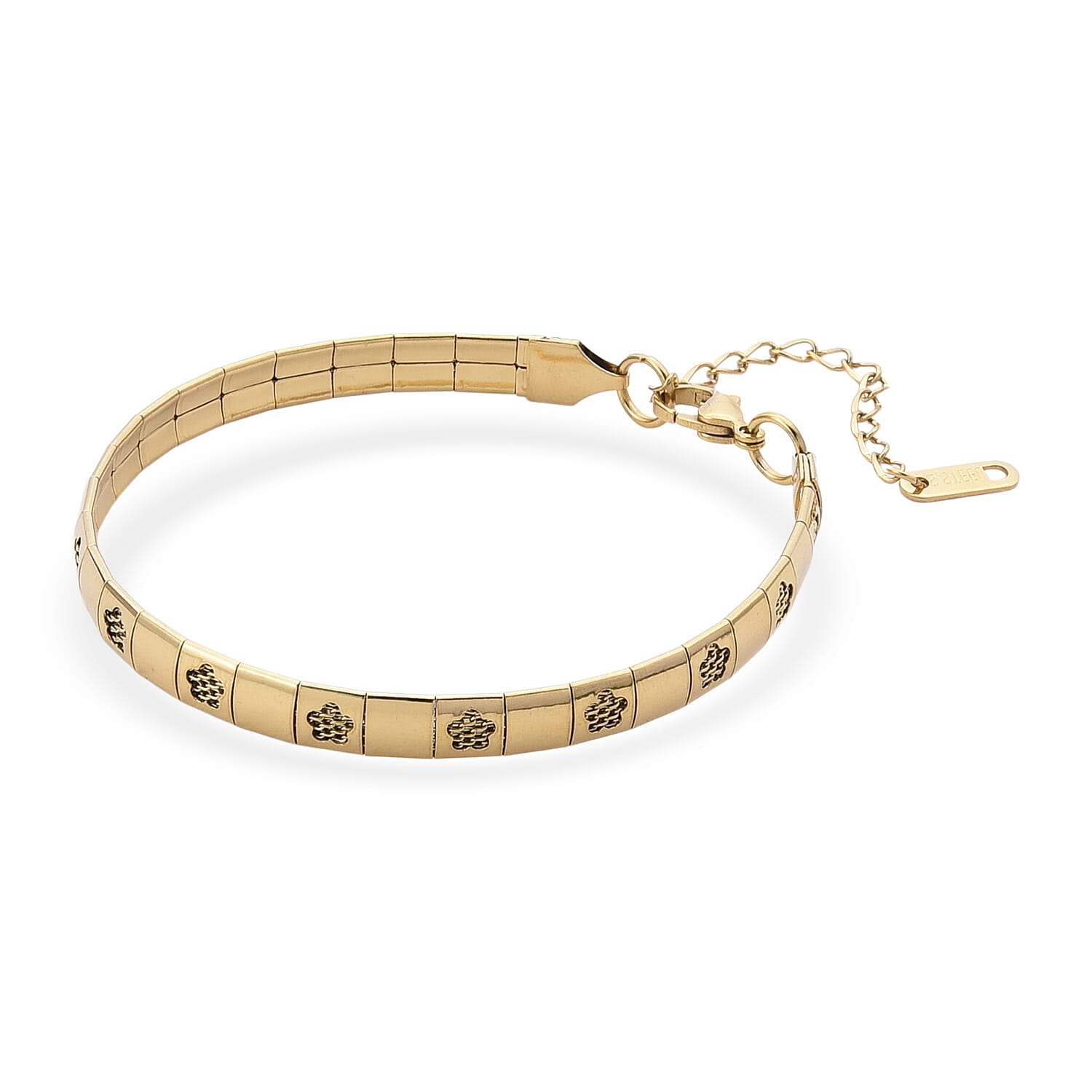 Floral Omega Chain Bracelet in ION Plated YG Stainless Steel (7.5-9.5In)