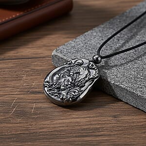 Doorbuster Terahertz 130.00 ctw Carved Tiger Pendant with Black Cord in Necklace 28 Inches
