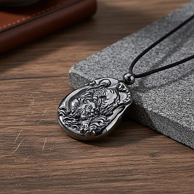  Terahertz 130.00 ctw Carved Tiger Pendant with Black Cord in Necklace 28 Inches