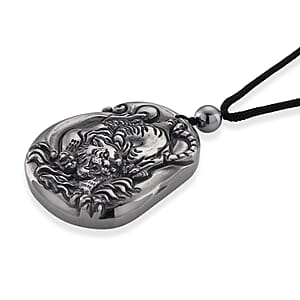 Doorbuster Terahertz 130.00 ctw Carved Tiger Pendant with Black Cord in Necklace 28 Inches
