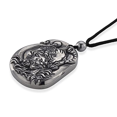  Terahertz 130.00 ctw Carved Tiger Pendant with Black Cord in Necklace 28 Inches