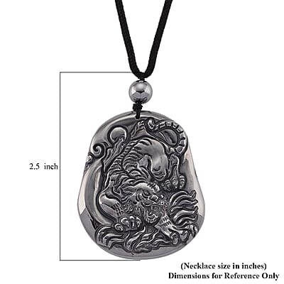  Terahertz 130.00 ctw Carved Tiger Pendant with Black Cord in Necklace 28 Inches