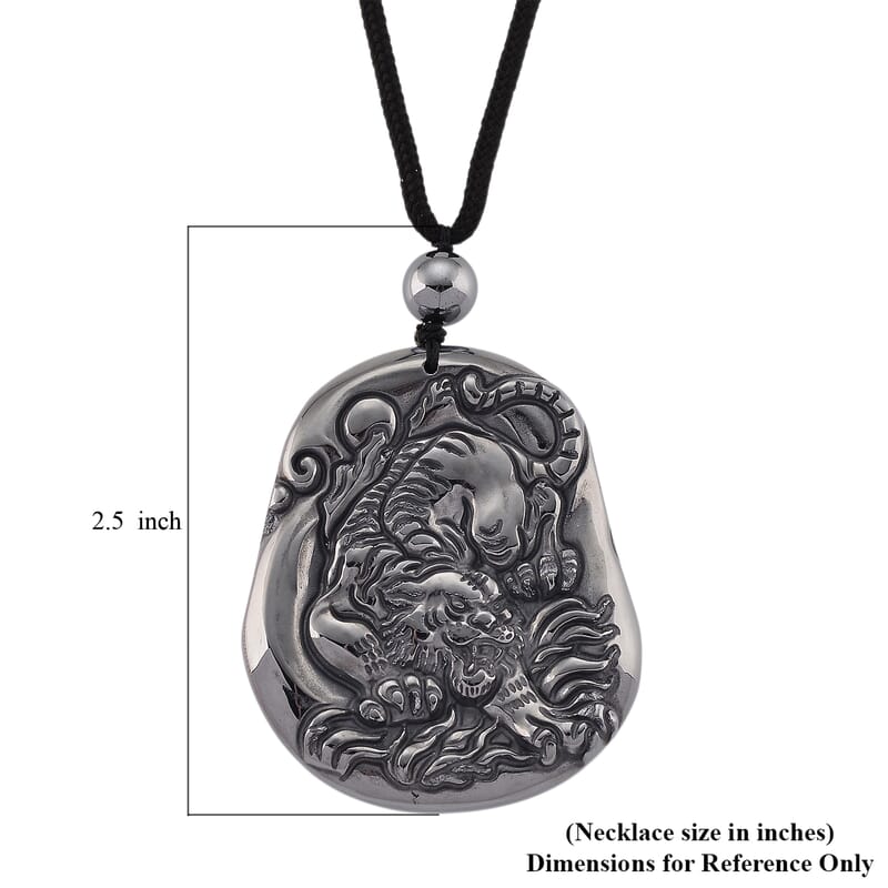 Terahertz 130.00 ctw Carved Tiger Pendant with Black Cord in Necklace 28 Inches