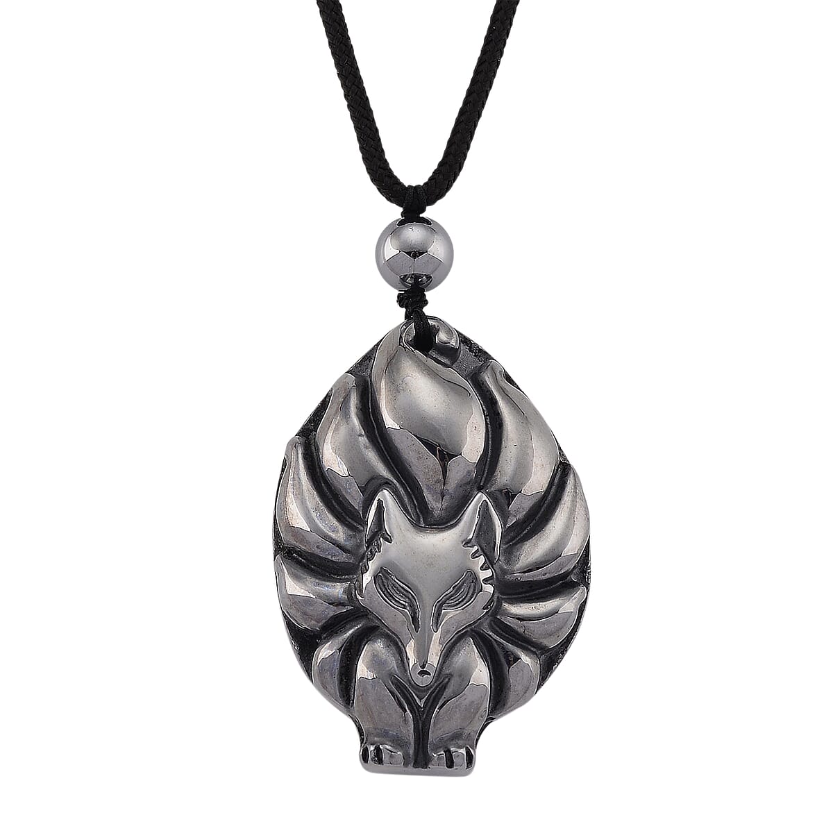 Doorbuster Terahertz 95.00 ctw Carved Fox Pendant with Black Cord in Necklace 28 Inches image number 0
