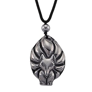 Doorbuster Terahertz 95.00 ctw Carved Fox Pendant with Black Cord in Necklace 28 Inches