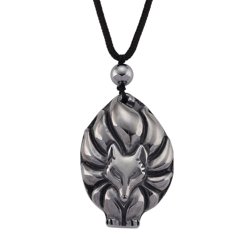 Terahertz 95.00 ctw Carved Fox Pendant with Black Cord in Necklace 28 Inches