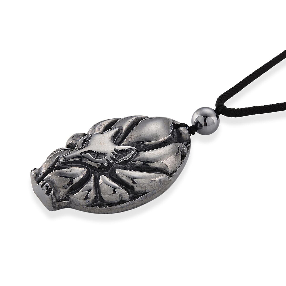 Doorbuster Terahertz 95.00 ctw Carved Fox Pendant with Black Cord in Necklace 28 Inches image number 3