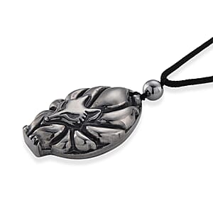 Doorbuster Terahertz 95.00 ctw Carved Fox Pendant with Black Cord in Necklace 28 Inches