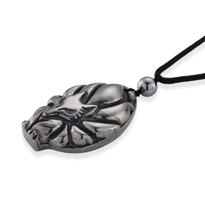 Terahertz 95.00 ctw Carved Fox Pendant with Black Cord in Necklace 28 Inches