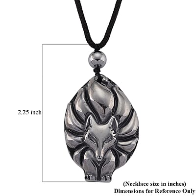  Terahertz 95.00 ctw Carved Fox Pendant with Black Cord in Necklace 28 Inches