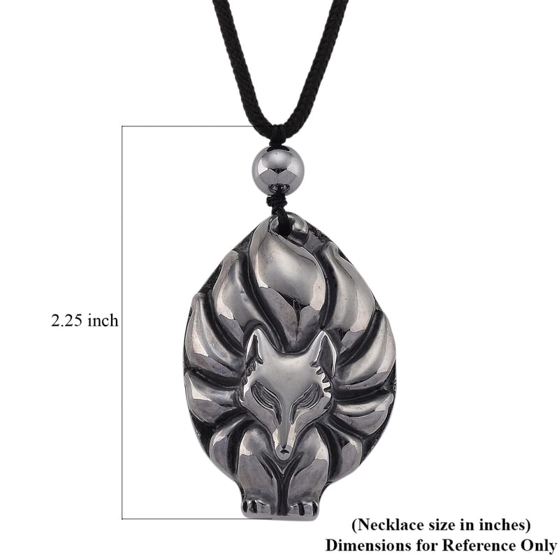 Terahertz 95.00 ctw Carved Fox Pendant with Black Cord in Necklace 28 Inches