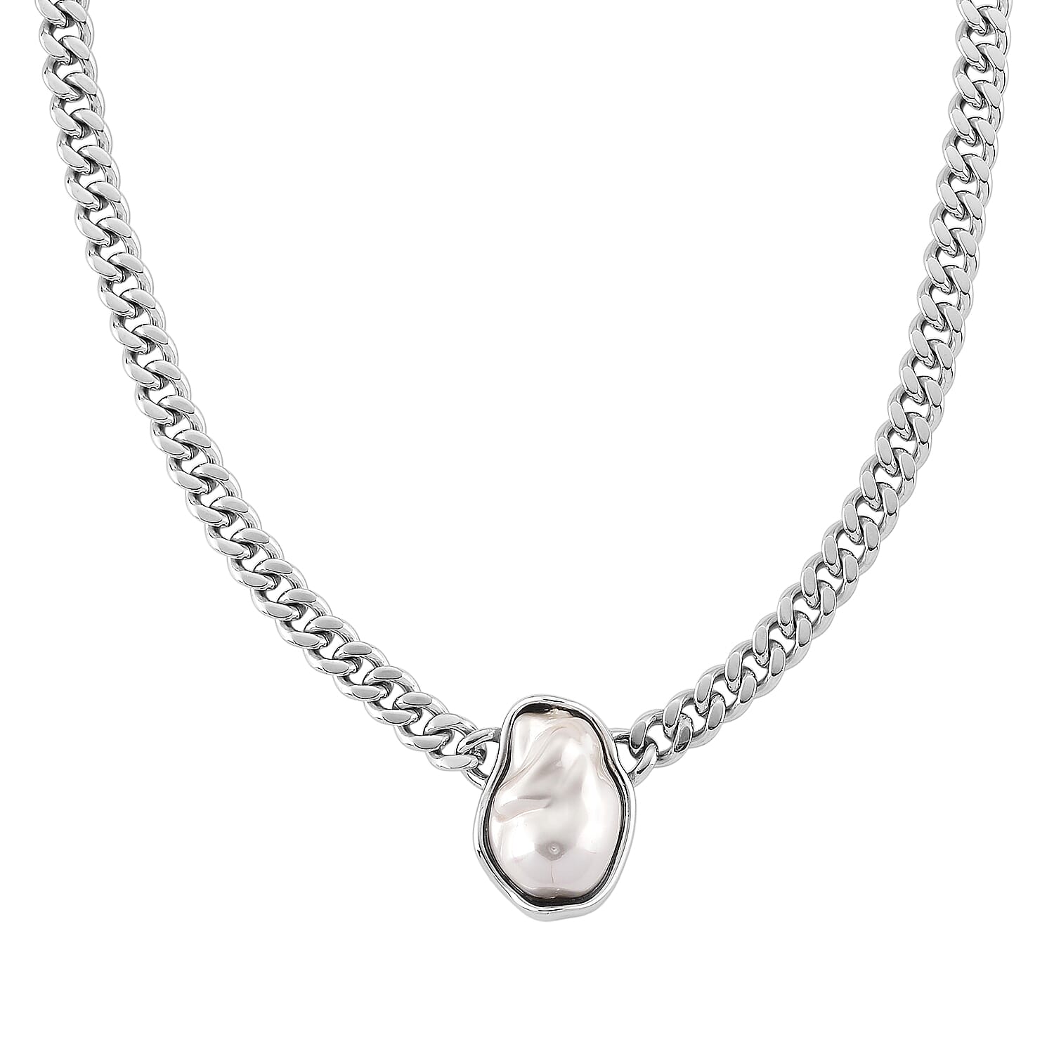 White Shell Pearl Necklace in Stainless Steel 20-22 Inches 