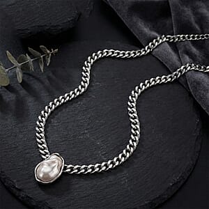 White Shell Pearl Necklace in Stainless Steel 20-22 Inches 