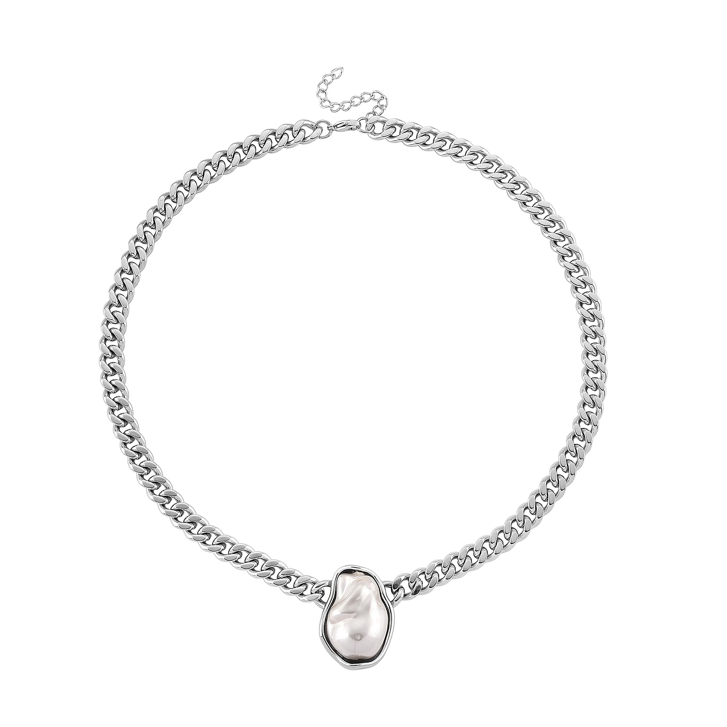 White Shell Pearl Necklace in Stainless Steel 20-22 Inches 