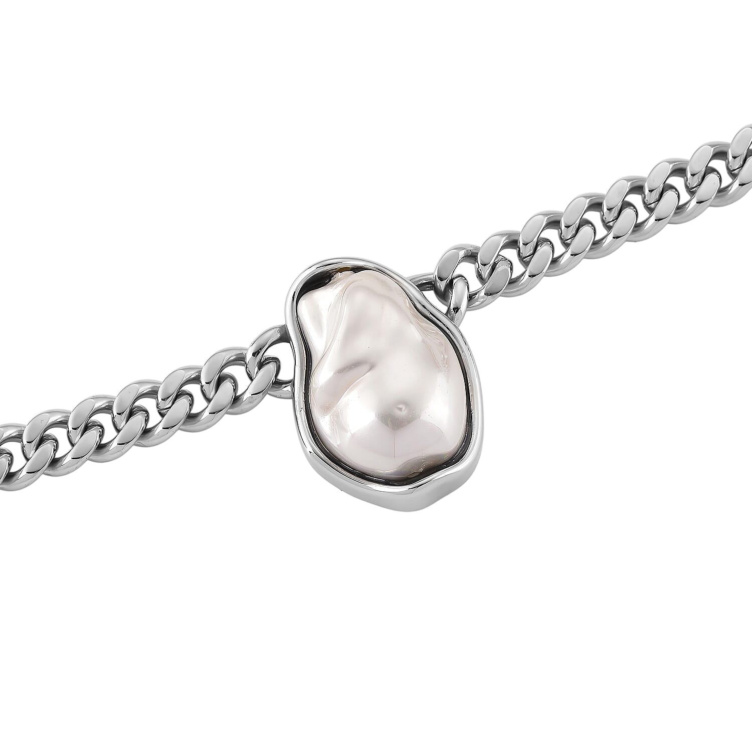 White Shell Pearl Necklace in Stainless Steel 20-22 Inches 