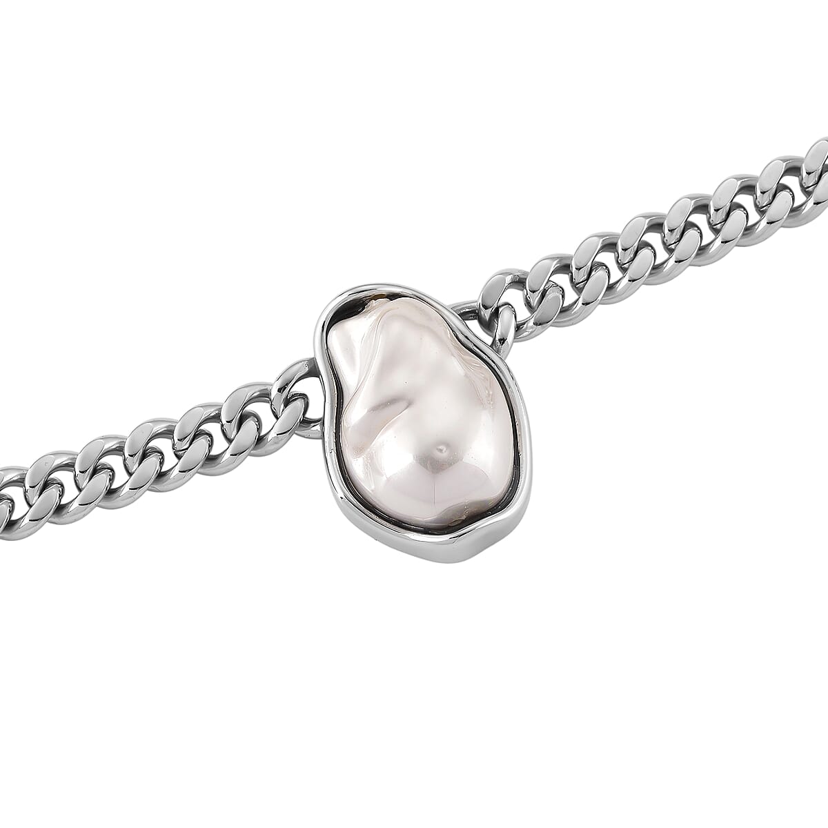 White Shell Pearl Necklace (20-22 Inches) in Stainless Steel image number 4