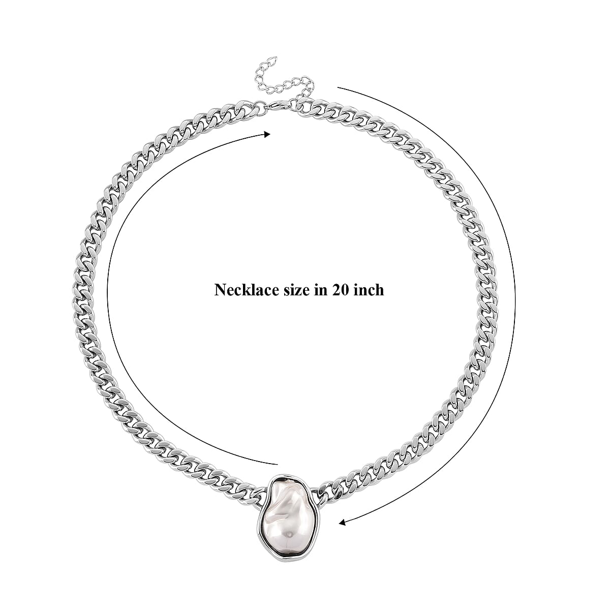 White Shell Pearl Necklace (20-22 Inches) in Stainless Steel image number 6