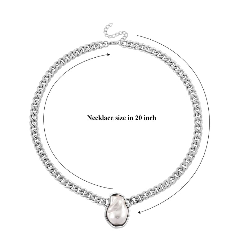 White Shell Pearl Necklace in Stainless Steel 20-22 Inches 