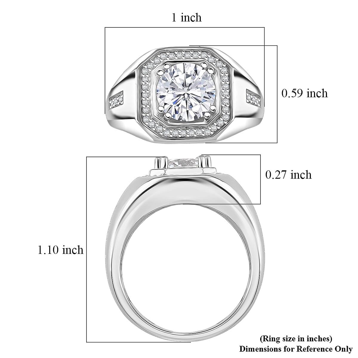 Doorbuster D'Joy Moissanite 2.00 ctw Titan&rsquo;s Halo Men's Ring in Rhodium Over Sterling Silver (Size 11.0) image number 5