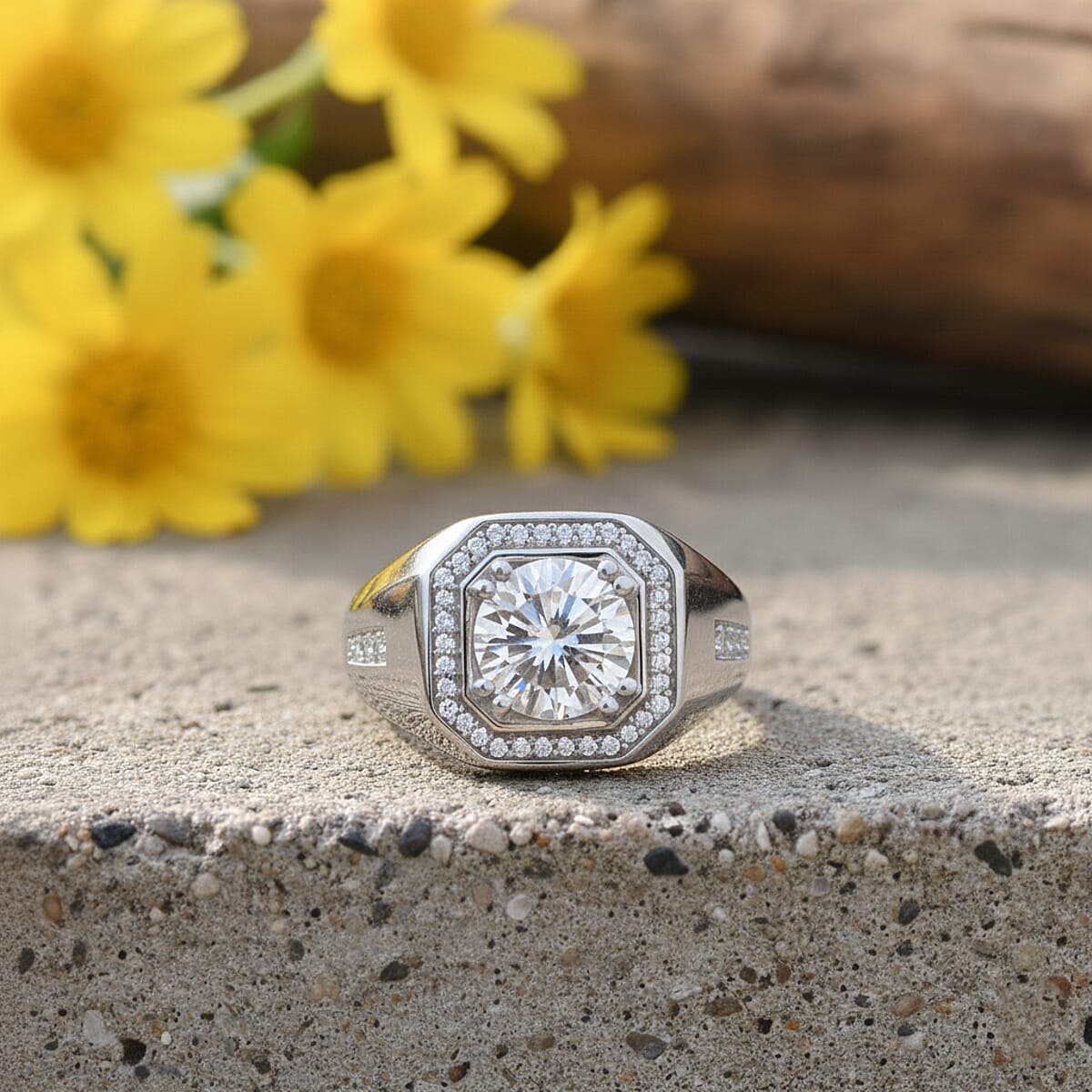 Doorbuster D'Joy Moissanite 2.00 ctw Titan&rsquo;s Halo Men's Ring in Rhodium Over Sterling Silver (Size 12.0) image number 1