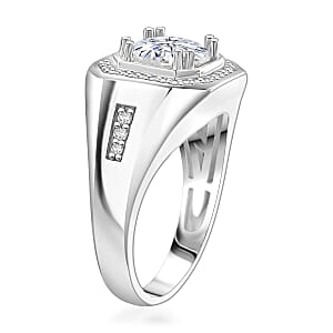 D'Joy Moissanite Halo Men's Ring in Rhodium Over Sterling Silver 2.00 ctw (Size 12.0)
