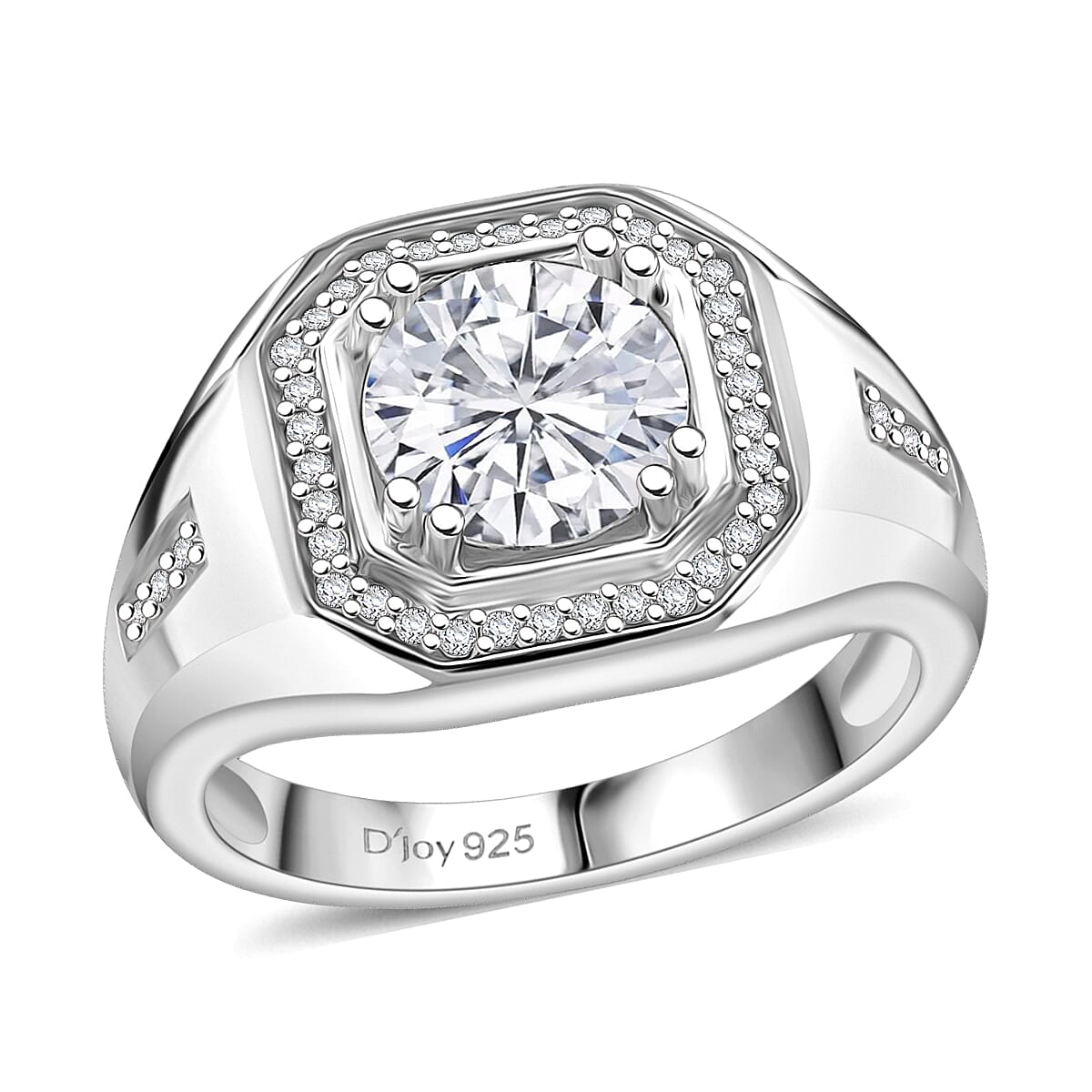 D'Joy Moissanite (Rnd 8mm) Titan’s Halo Men's Ring in 18K Vermeil YG Over Sterling Silver (Size 8.0) 2.00 ctw