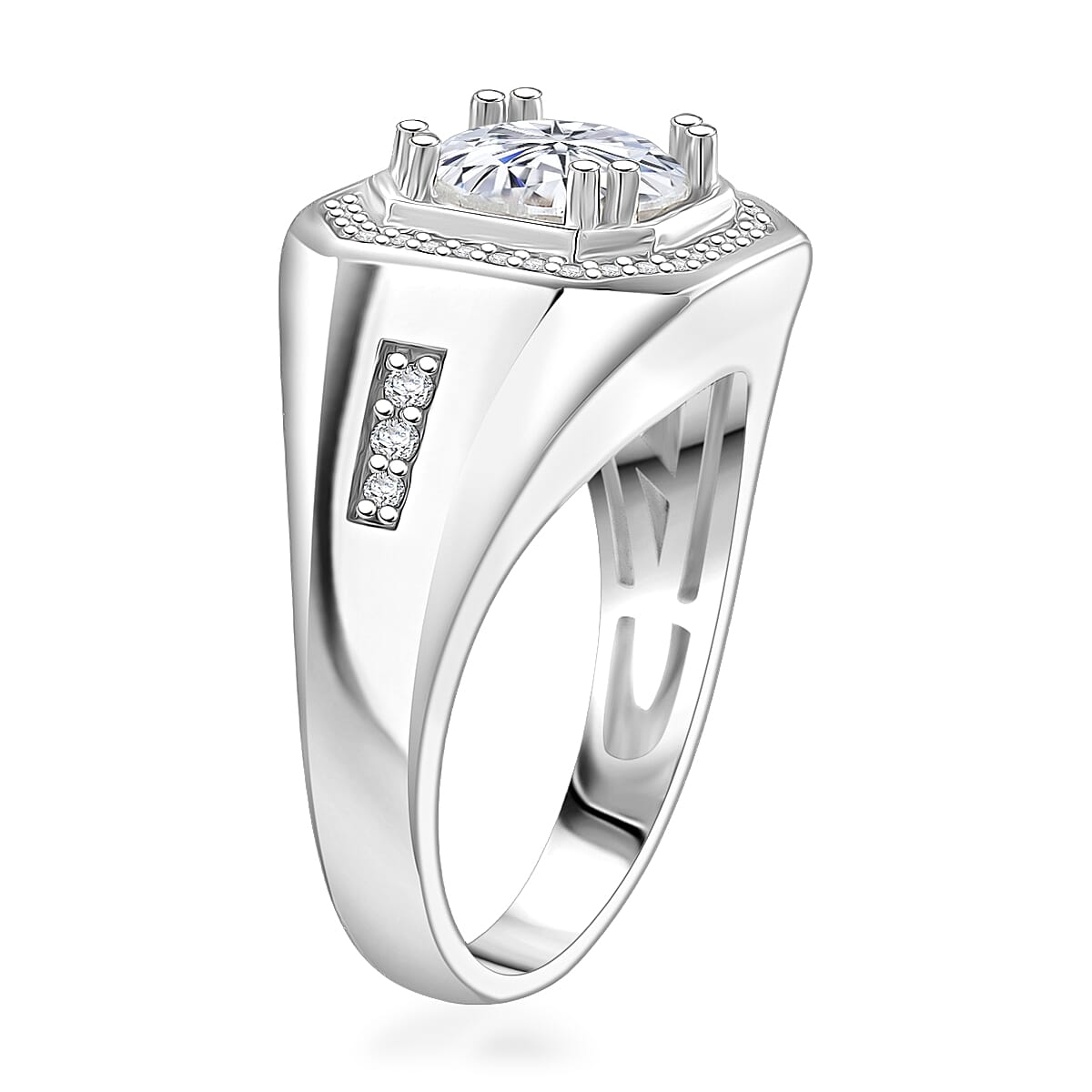Doorbuster D'Joy Moissanite 2.00 ctw Titan&rsquo;s Halo Men's Ring in Rhodium Over Sterling Silver (Size 14.0) image number 3