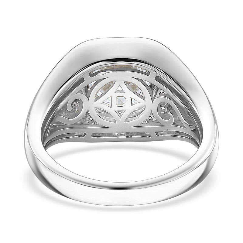 D'Joy Moissanite Halo Men's Ring in Rhodium Over Sterling Silver 2.00 ctw (Size 14.0)