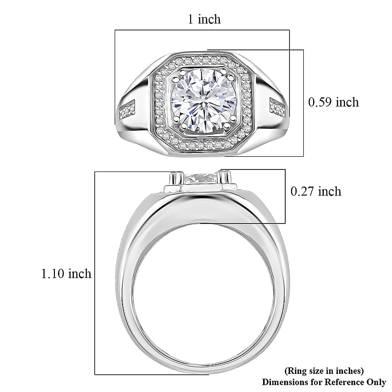 D'Joy Moissanite Halo Men's Ring in Rhodium Over Sterling Silver 2.00 ctw (Size 14.0)