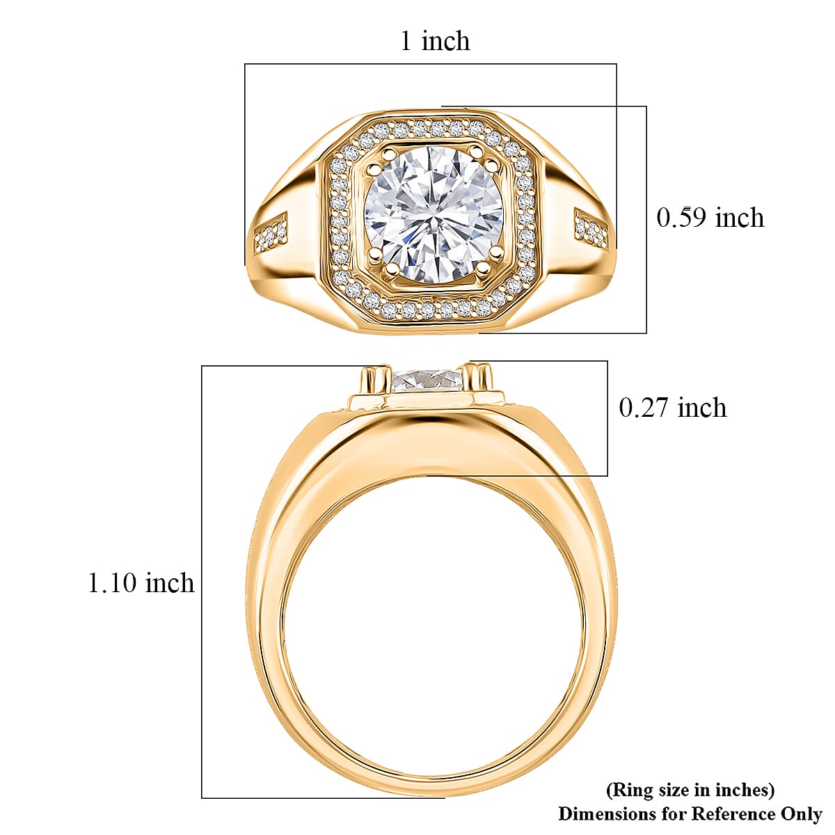 Doorbuster D'Joy Moissanite 2.00 ctw Titan&rsquo;s Halo Men's Ring in 18K Vermeil Yellow Gold Over Sterling Silver (Size 13.0) image number 5