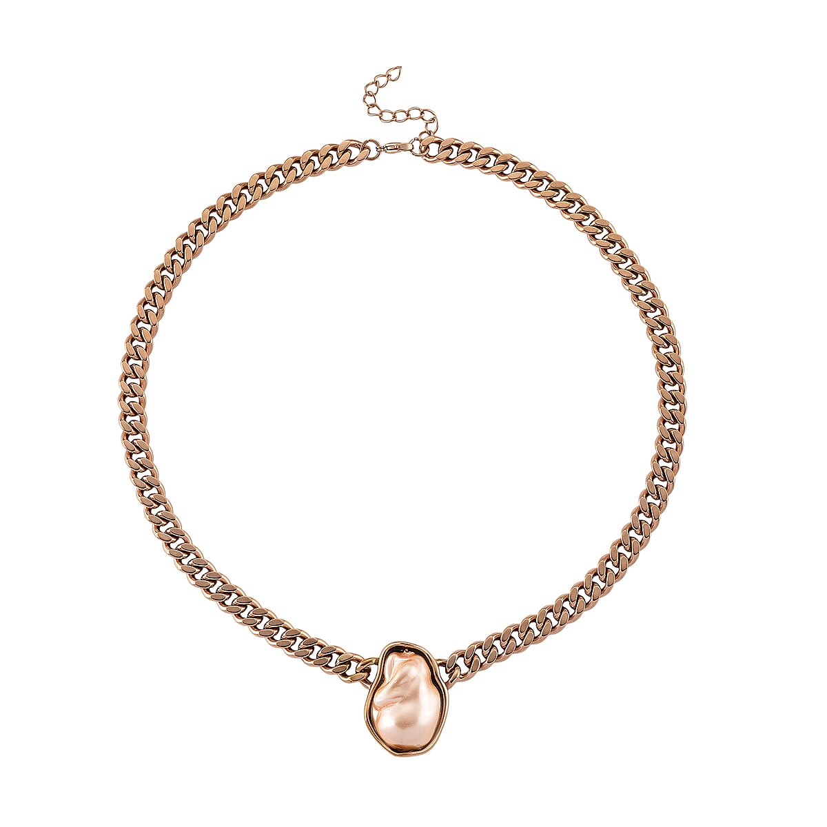 Peach Shell Pearl Necklace in ION Plated RG Stainless Steel 20-22 Inches  image number 3