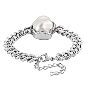 White Shell Pearl Bracelet in Stainless Steel (7.50-9.50In)