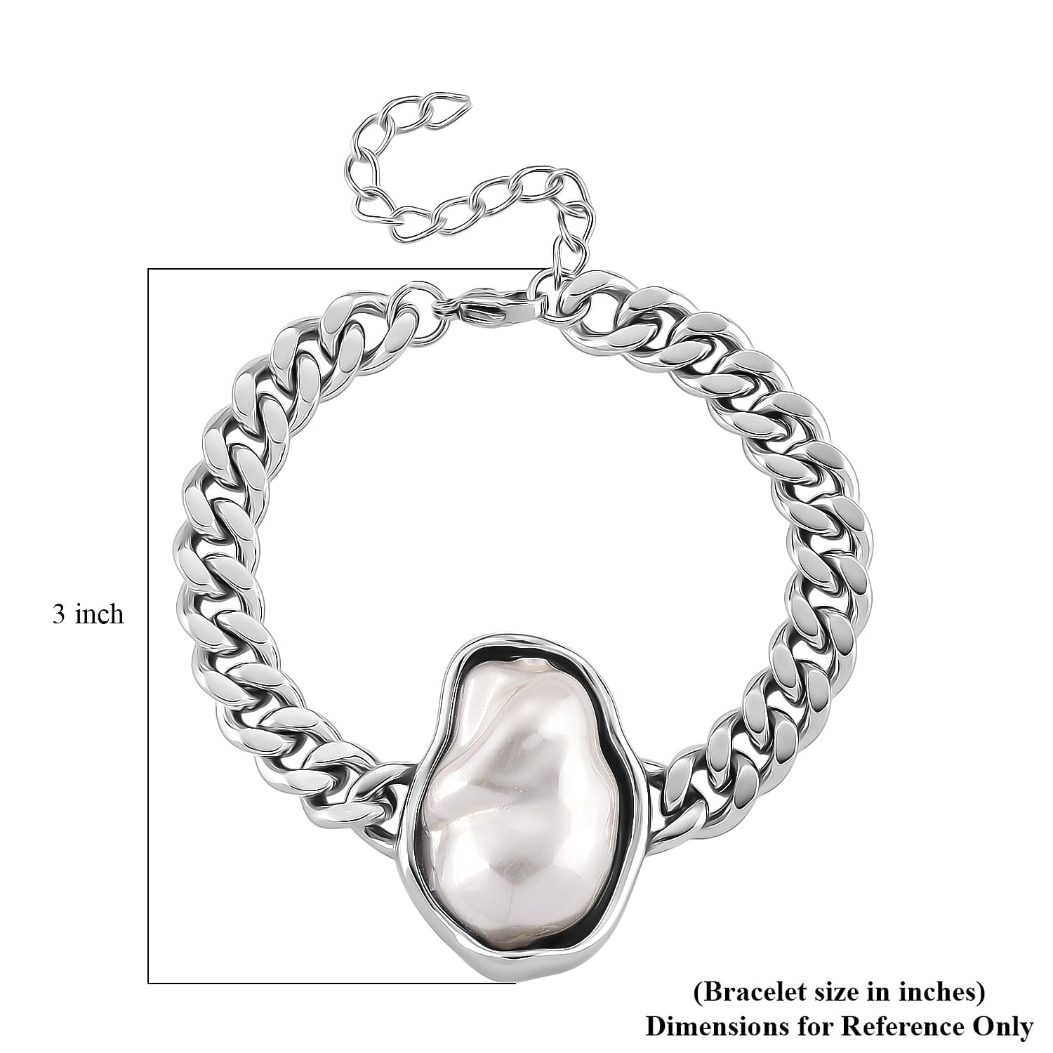 White Shell Pearl Bracelet in Stainless Steel (7.50-9.50In)
