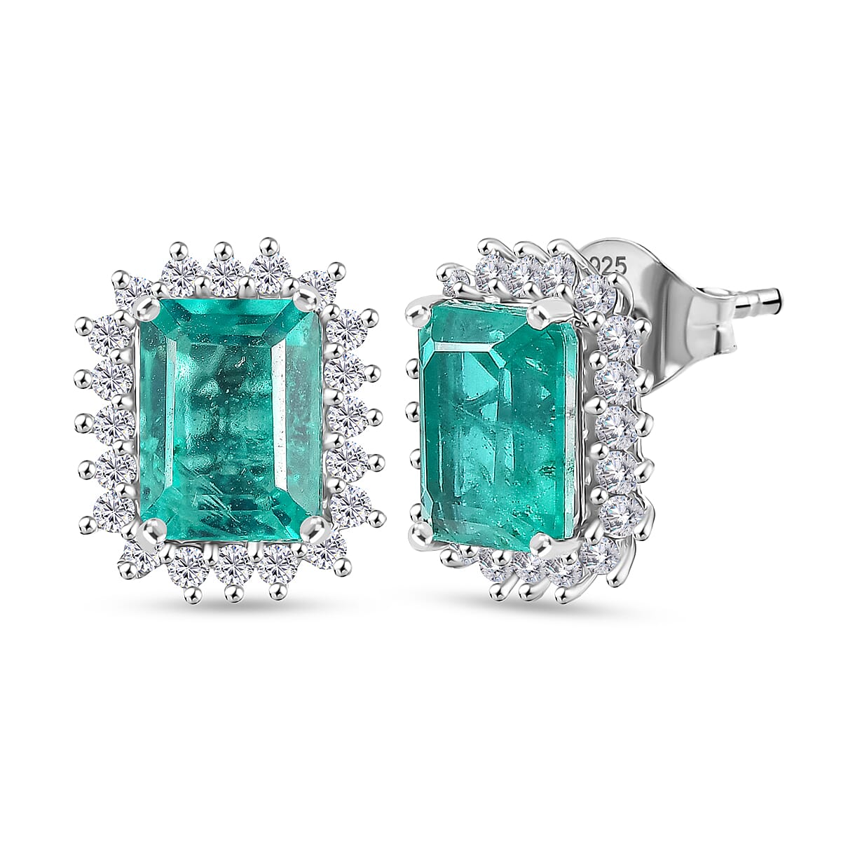 D'Joy Emeraldine Quartz (Triplet) and White Zircon 3.00 ctw Earrings in Platinum Over Sterling Silver