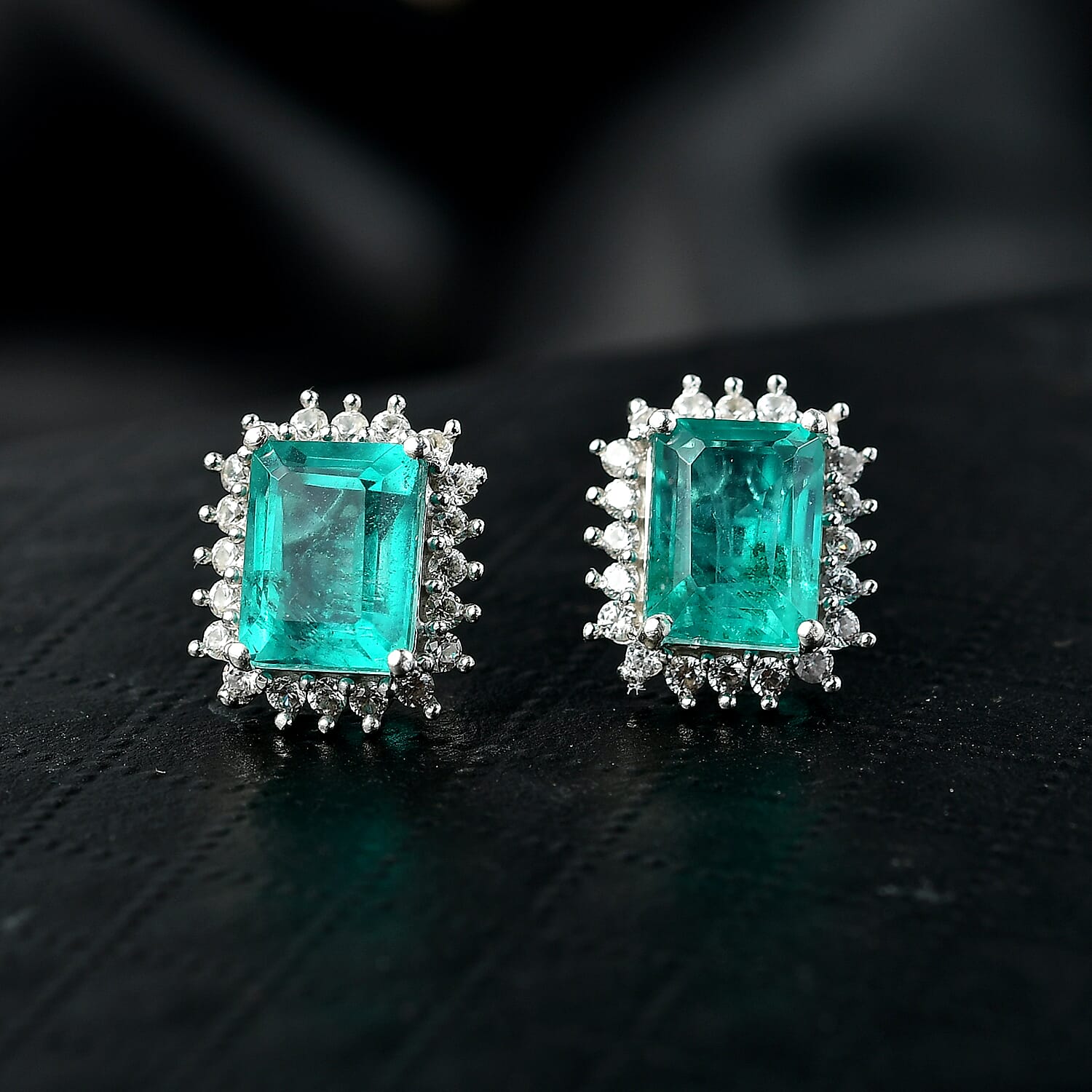 D'Joy Emeraldine Quartz (Triplet) and White Zircon 3.00 ctw Earrings in Platinum Over Sterling Silver