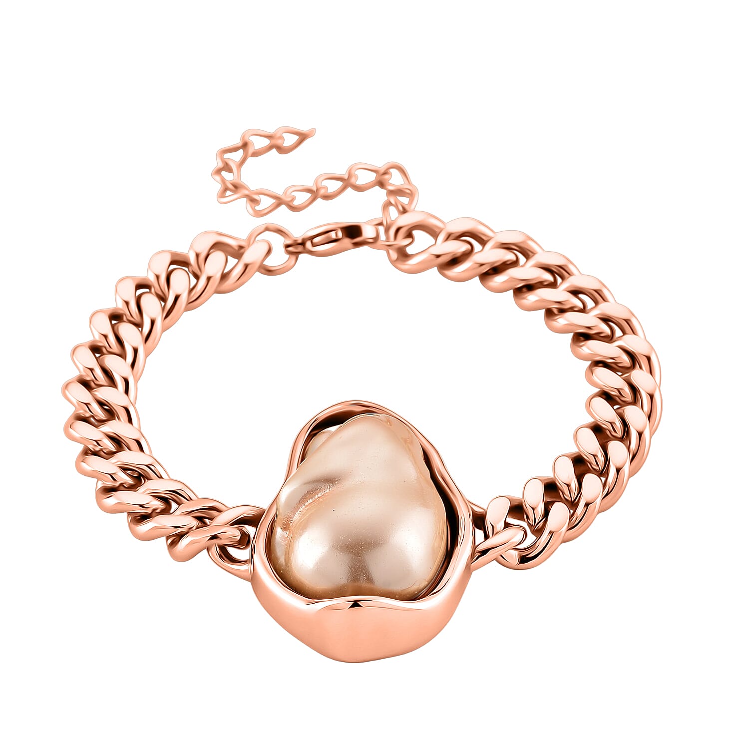 Peach Shell Pearl Bracelet in ION Plated RG Stainless Steel (7.50-9.50In)